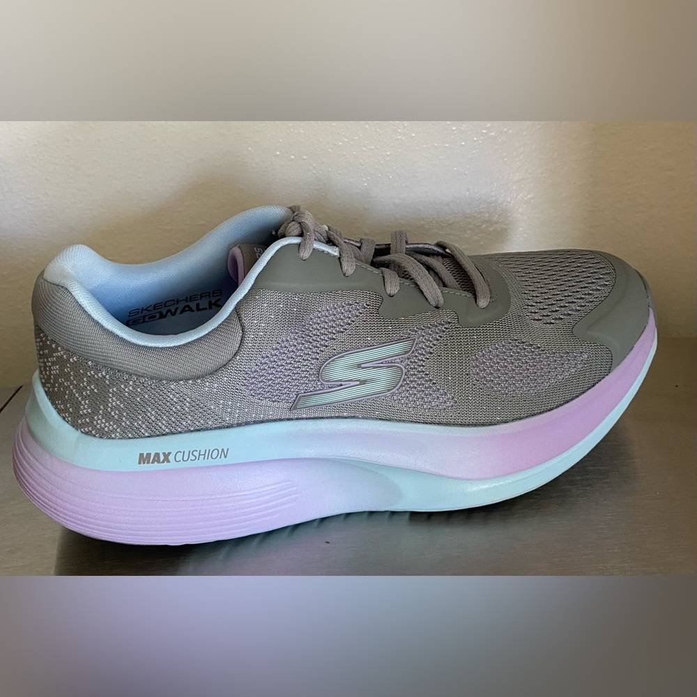 SKECHERS GO WALK MAX WALKER Women's Gray and Lavender Athletic Shoes - Picture 13 of 15